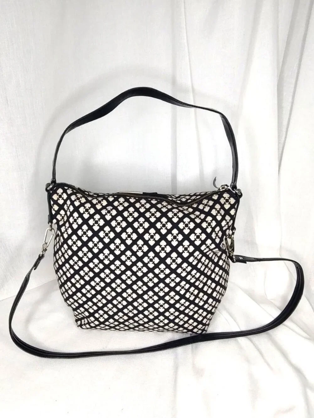 Kate Spade Classic Spade Mona Canvas Shoulder Bag in Black & Cream